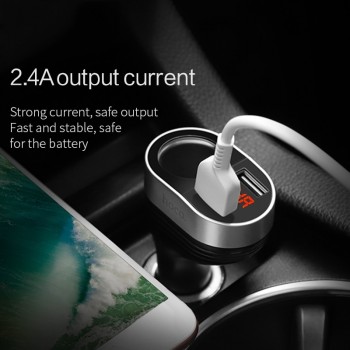 Hoco 5V3.1A 96W Dual USB Car Charger With one Car Lighter Slot digital Display Charging Voltage Current For iphone X XS Samsung