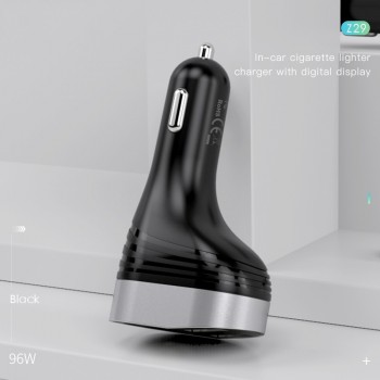 Hoco 5V3.1A 96W Dual USB Car Charger With one Car Lighter Slot digital Display Charging Voltage Current For iphone X XS Samsung