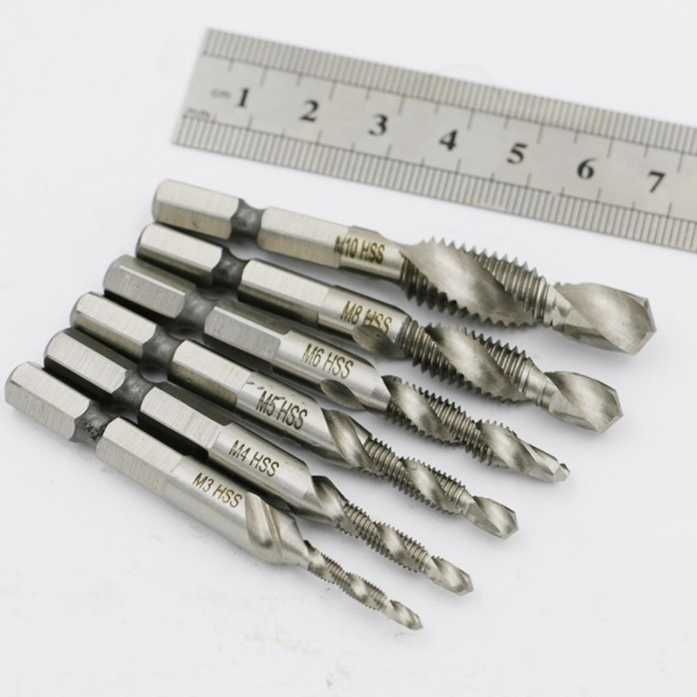 High 6pcs/set Hand Tap Drill Hex Shank HSS Screw Spiral Point Thread Metric Plug Drill Bits M3 M4 M5 M6 M8 M10 Hand Tools