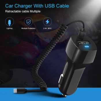SeenDa Universal Car Charger with Cable Cellphone USB Fast Charger For Samsung S9 S8 Plus S6 S7 Edge Plus For iPhone 6 6s 7 8