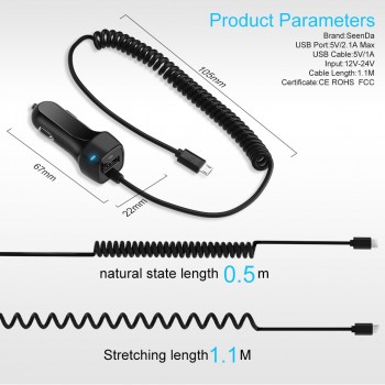 SeenDa Universal Car Charger with Cable Cellphone USB Fast Charger For Samsung S9 S8 Plus S6 S7 Edge Plus For iPhone 6 6s 7 8