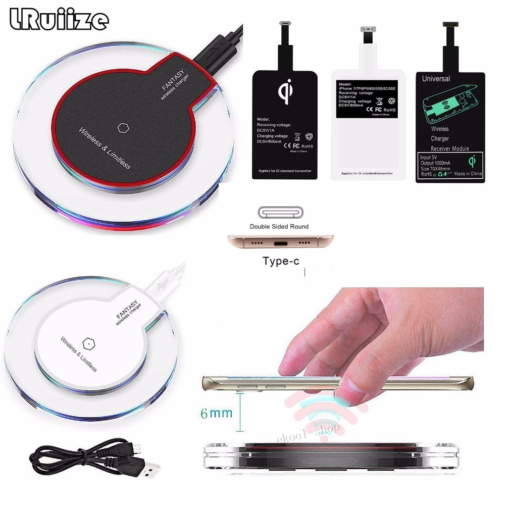 Qi Wireless Charger Universal Android and Letv type-c for iPhone+Receiver Adapter Charging Induction for Samsung Huawei Xiaomi