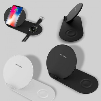 2in1 QI Wireless Charger Stand for iPhone X XR XS MAX 8 Samsung S9 S8 Note 9 8 Galaxy Watch Gear S3 S2 Huawei Mate RS Mate20