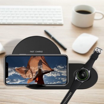 2in1 QI Wireless Charger Stand for iPhone X XR XS MAX 8 Samsung S9 S8 Note 9 8 Galaxy Watch Gear S3 S2 Huawei Mate RS Mate20