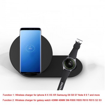 2in1 QI Wireless Charger Stand for iPhone X XR XS MAX 8 Samsung S9 S8 Note 9 8 Galaxy Watch Gear S3 S2 Huawei Mate RS Mate20