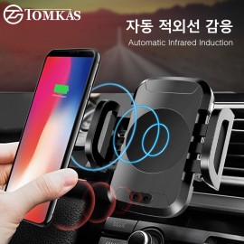TOMKAS Car Qi Wireless Charger 10W For iPhone X XS Max XR Samsung Auto Sensor Holder Car Wireless Charger Fast Charging Dock Pad