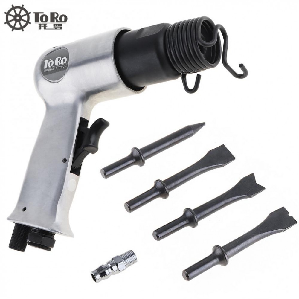 TORO 9150 120mm Professional Handheld Pistol Gas Shovels Air Hammer Small Rust Remover Pneumatic Tools with 4 Chisels