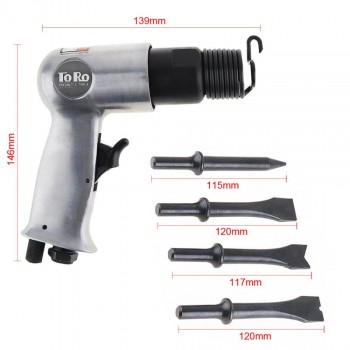 TORO 9150 120mm Professional Handheld Pistol Gas Shovels Air Hammer Small Rust Remover Pneumatic Tools with 4 Chisels