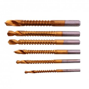 High Quality Titanium Plating High-Speed Steel Drill Bits Carpenter Woodworking Drilling Cut Grooving Saw Drill Bits 6Pcs/Set