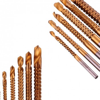 High Quality Titanium Plating High-Speed Steel Drill Bits Carpenter Woodworking Drilling Cut Grooving Saw Drill Bits 6Pcs/Set