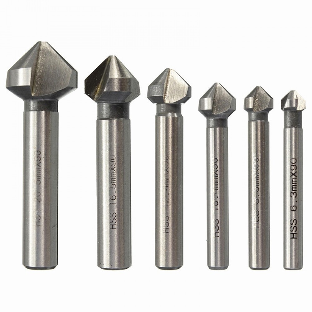 3 Flute Countersink Drill Bit Round Handle 90 Degree HSS Wood Steel Chamfer Cutter Tool 6.3/8.3/10.4/12.4/16.5/20.5mm