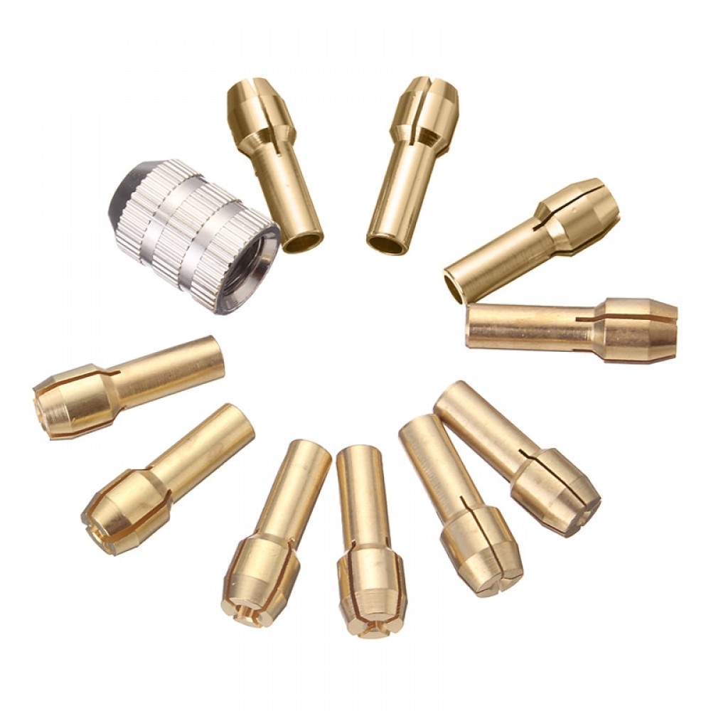 Doersupp 10Pcs/set Brass Drill Chucks Collet Bits 0.5-3.2mm 4.3mm Shank with Screw Nut for Dremel Rotary Tool High Quality