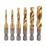WALFRONT 6pcs/Lot Twist Drill Bit Set 1/4 inch Hex Shank M3-M10 Titanium Coated HSS Drilling Tap Bits Thread Screw Tapping Tools