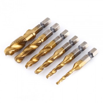 WALFRONT 6pcs/Lot Twist Drill Bit Set 1/4 inch Hex Shank M3-M10 Titanium Coated HSS Drilling Tap Bits Thread Screw Tapping Tools