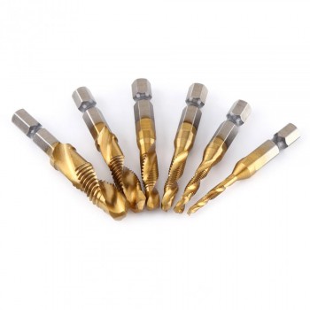 WALFRONT 6pcs/Lot Twist Drill Bit Set 1/4 inch Hex Shank M3-M10 Titanium Coated HSS Drilling Tap Bits Thread Screw Tapping Tools
