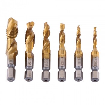 WALFRONT 6pcs/Lot Twist Drill Bit Set 1/4 inch Hex Shank M3-M10 Titanium Coated HSS Drilling Tap Bits Thread Screw Tapping Tools
