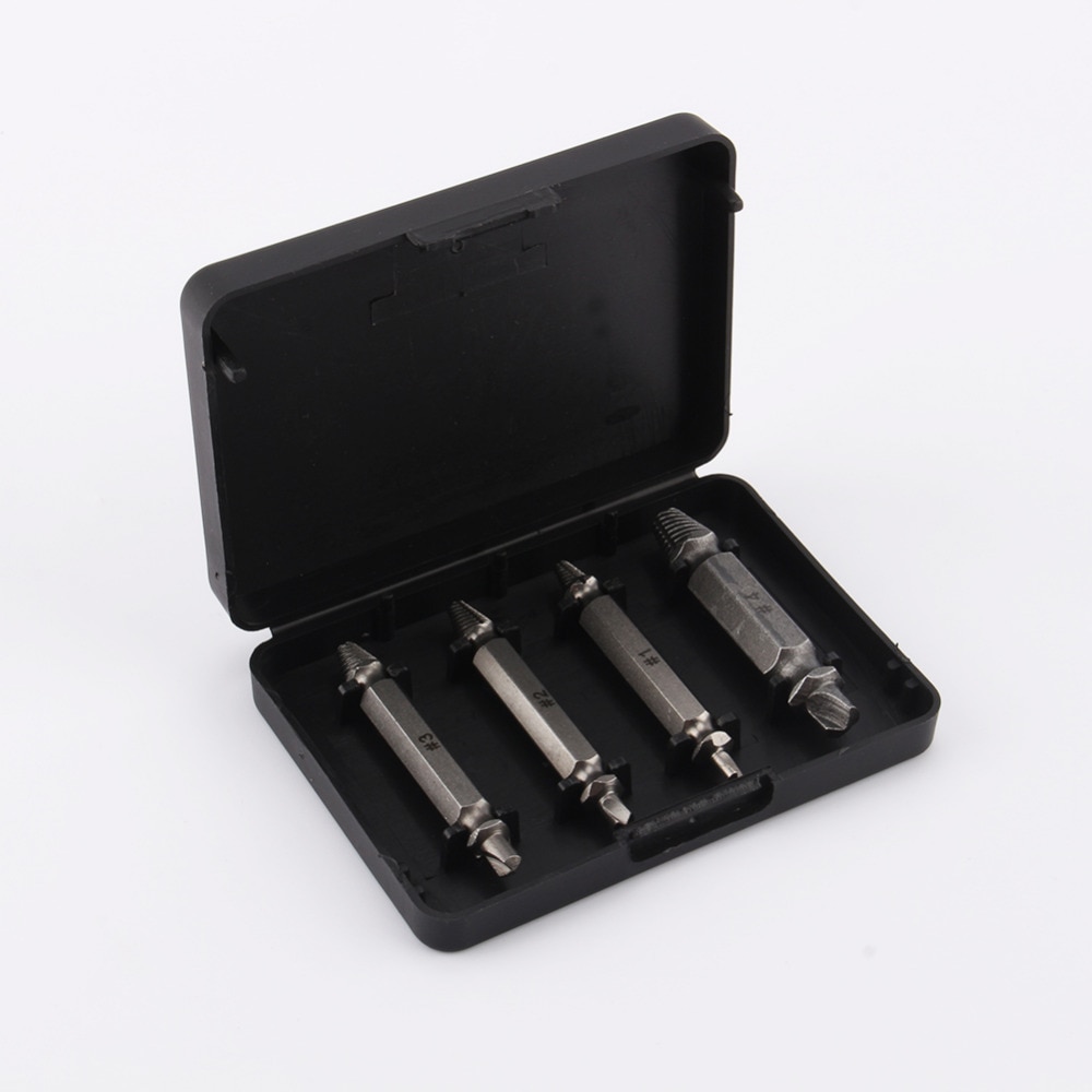4pcs/Set Drill Out Damaged Screw Extractor Out Remover Handymen Broken Bolt Stud Removal Tool Kit  #1 #2 #3 #4 With Case