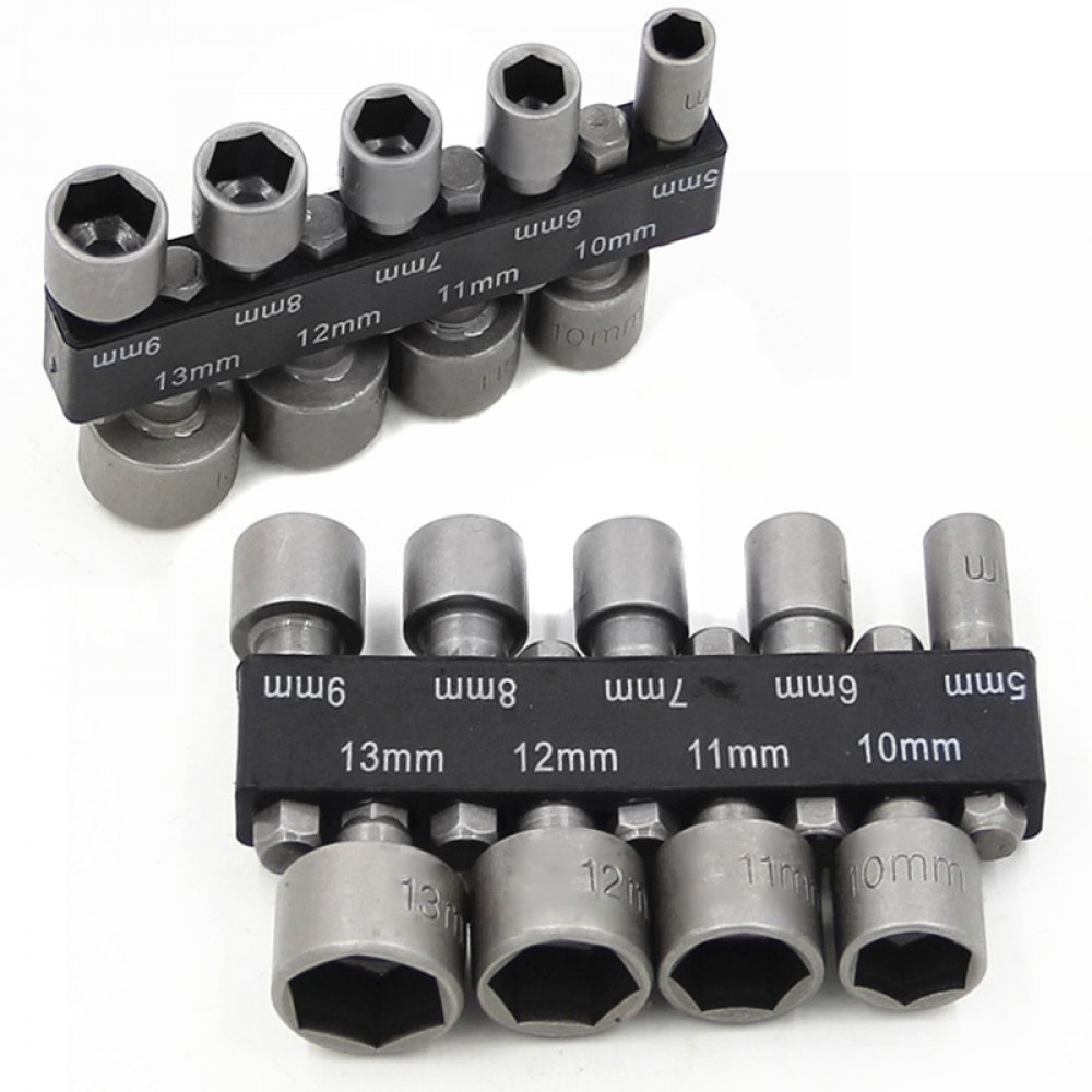 9Pcs 1/4 Hex Shank Power Nut Driver Drill Bit Metric Socket Wrench Screw 5-13mm Magnetic Nut Driver Set Socket Adapter