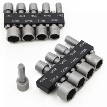 9Pcs 1/4 Hex Shank Power Nut Driver Drill Bit Metric Socket Wrench Screw 5-13mm Magnetic Nut Driver Set Socket Adapter