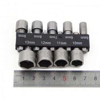 9Pcs 1/4 Hex Shank Power Nut Driver Drill Bit Metric Socket Wrench Screw 5-13mm Magnetic Nut Driver Set Socket Adapter