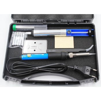 EU Plug 60W 220V 110V Adjustable Temperature Electric Soldering Iron Kit Tips Desoldering Pump Stand Tweezers Solder Wire Box
