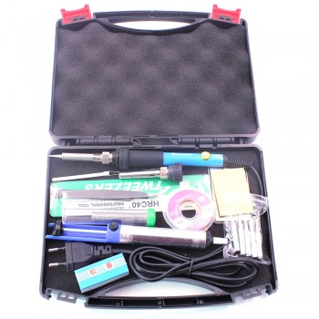 EU Plug 60W 220V 110V Adjustable Temperature Electric Soldering Iron Kit Tips Desoldering Pump Stand Tweezers Solder Wire Box