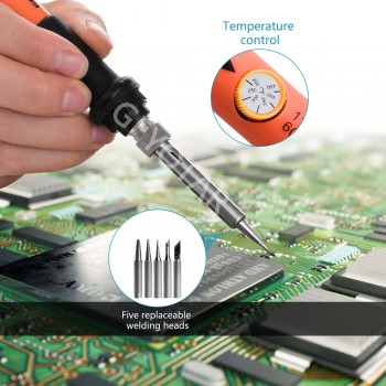 GEYOTAR EU Plug 220V 60W Electric Soldering Iron Kit Screwdriver Tweezers Tin Wire Desoldering Pump knife Welding Repair Tools