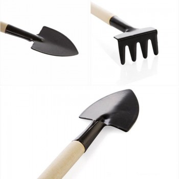 3 pcs Mini Garden Tool Set Bonsai Tools Set Garden Shovel Rake Wooden Handle Planting Tool Metal Head Gardener
