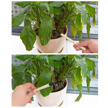 3 pcs Mini Garden Tool Set Bonsai Tools Set Garden Shovel Rake Wooden Handle Planting Tool Metal Head Gardener