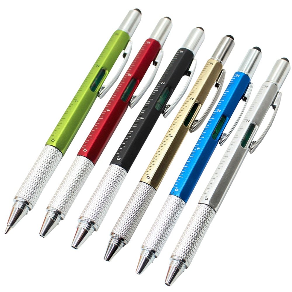 6 in 1 Mini Screwdriver Ruler Spirit Level Tool Ballpoint Pen With A Top And Scale Stylus For Touch Screen Tool Pen Multitool