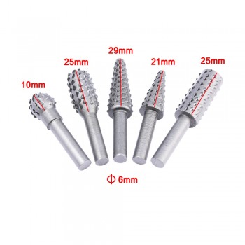 5pcs Steel Rotary Rasp File 1/4 Shank Rotary Craft Files Rasp Burrs Wood Bits Grinding Power Woodworking Hand Tool