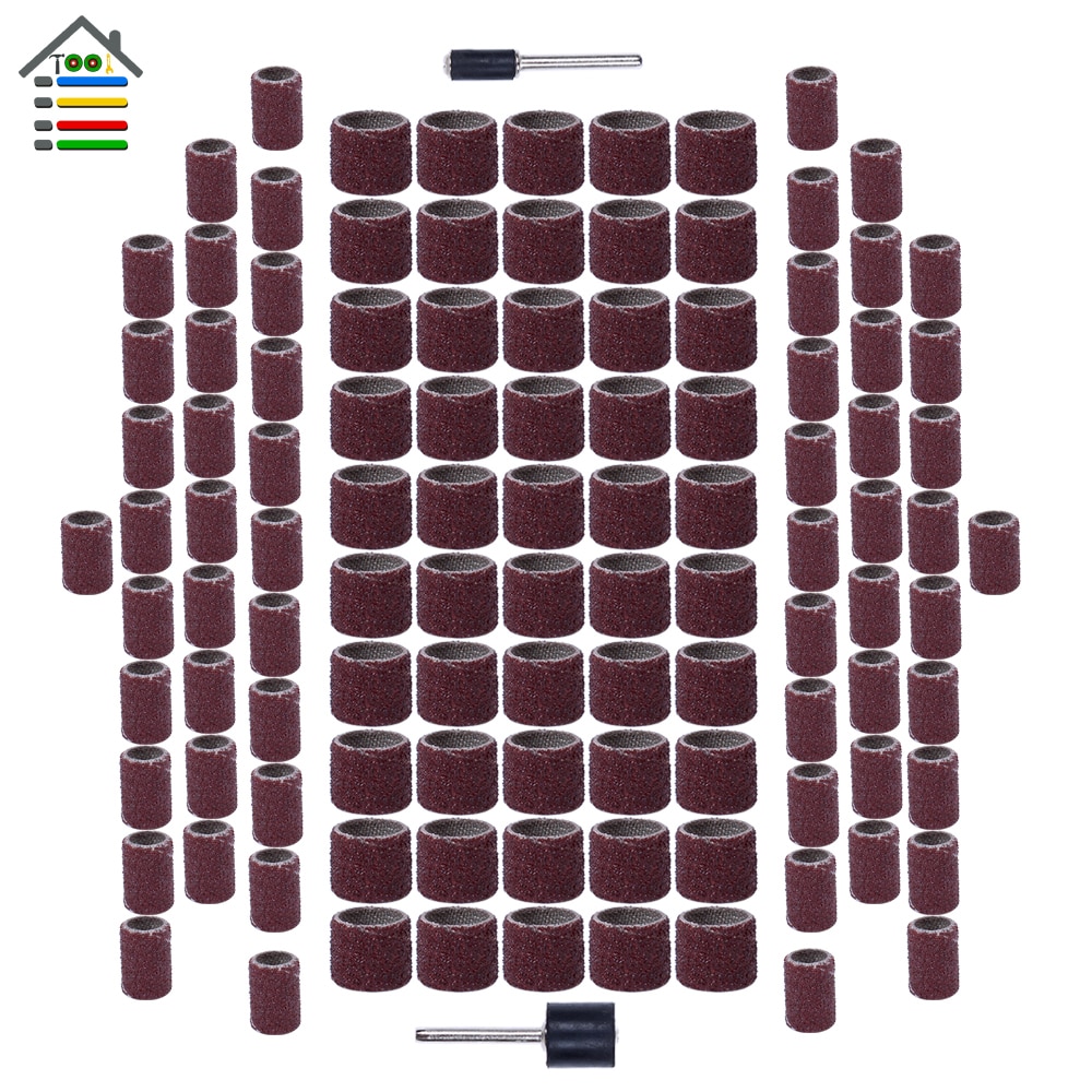 100pcs/set 80Grit Drum Sanding Kit 1/2 1/4 Inch Sand Mandrels Fit for Dremel Nail Drill Rotary Tools