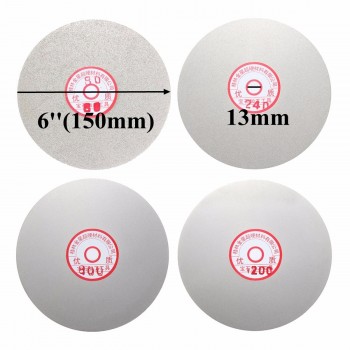 4pcs 6 Inch Diamond Coated Flat Lap Wheel 150mm 80/240/800/120 Grit Grinding Polishing Wheel Kit Disc Jewelry Glass