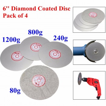 4pcs 6 Inch Diamond Coated Flat Lap Wheel 150mm 80/240/800/120 Grit Grinding Polishing Wheel Kit Disc Jewelry Glass