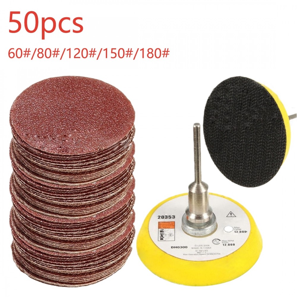 50PCS Sander Disc Sanding Pad Polishing 50mm 60-180 Grit Paper + 1pc Hook Loop Plate fit Dremel 4000 Electric Grinder Abrasive