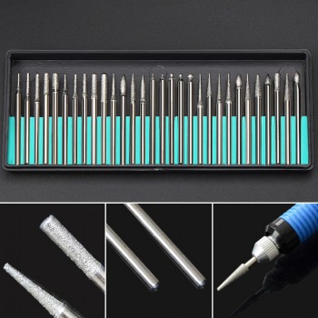 30PCS 2.35mm Mini Drill Bits Diamond Burs Grinding Wheel Abrasive Shank Wood Stone Engraving for Dremel Power Tools Accessories