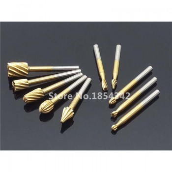 10pcs Set BOX HSS Titanium Dremel Routing Rotary Milling Rotary File Cutter Wood Carving Carved Knife Cutter Tools Accessories
