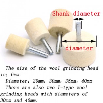 1X 6mm Shank 20-40mm Pad Wool Felt Polishing Buffing Wheel Grinding Head Metals Rotary Tools Wheels Tool Drill Electric Grinder