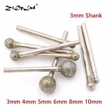 1X 3mm Shank Grit 60 Spherical Diamond Polishing Grinding Head Mounted Points Bit Dremel Rotary Needle Round Wheel Granite Burs