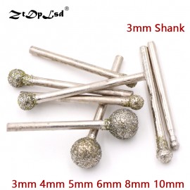1X 3mm Shank Grit 60 Spherical Diamond Polishing Grinding Head Mounted Points Bit Dremel Rotary Needle Round Wheel Granite Burs