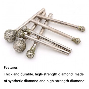 1X 3mm Shank Grit 60 Spherical Diamond Polishing Grinding Head Mounted Points Bit Dremel Rotary Needle Round Wheel Granite Burs