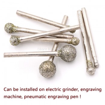 1X 3mm Shank Grit 60 Spherical Diamond Polishing Grinding Head Mounted Points Bit Dremel Rotary Needle Round Wheel Granite Burs