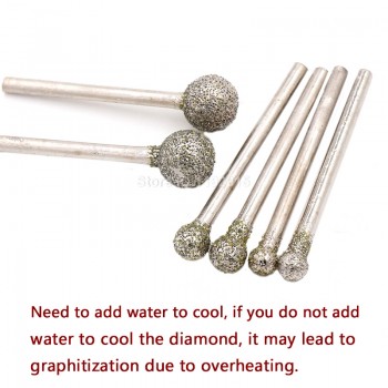 1X 3mm Shank Grit 60 Spherical Diamond Polishing Grinding Head Mounted Points Bit Dremel Rotary Needle Round Wheel Granite Burs