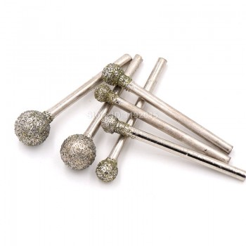 1X 3mm Shank Grit 60 Spherical Diamond Polishing Grinding Head Mounted Points Bit Dremel Rotary Needle Round Wheel Granite Burs