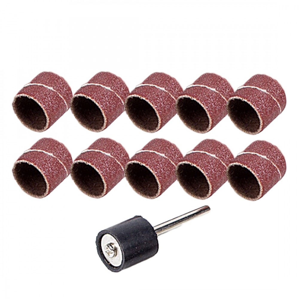 Hot 10Pcs Dremel Accessories Grit 80# Sanding Bands +1pc 3.17mm Sander Drum Mandrel Rotary Tool Nail Drill Bits Electrical Tools
