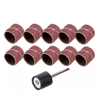 Hot 10Pcs Dremel Accessories Grit 80# Sanding Bands +1pc 3.17mm Sander Drum Mandrel Rotary Tool Nail Drill Bits Electrical Tools
