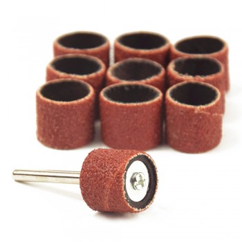 Hot 10Pcs Dremel Accessories Grit 80# Sanding Bands +1pc 3.17mm Sander Drum Mandrel Rotary Tool Nail Drill Bits Electrical Tools