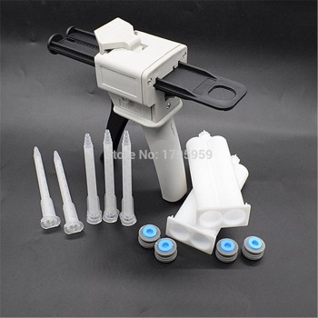 50ml Glue Gun Two Component AB Glue Dispensing Gun Dispenser with 2 set 50ml Empty Dual-Barrel Cartridge and 5pc AB Mixed Tube