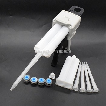 50ml Glue Gun Two Component AB Glue Dispensing Gun Dispenser with 2 set 50ml Empty Dual-Barrel Cartridge and 5pc AB Mixed Tube