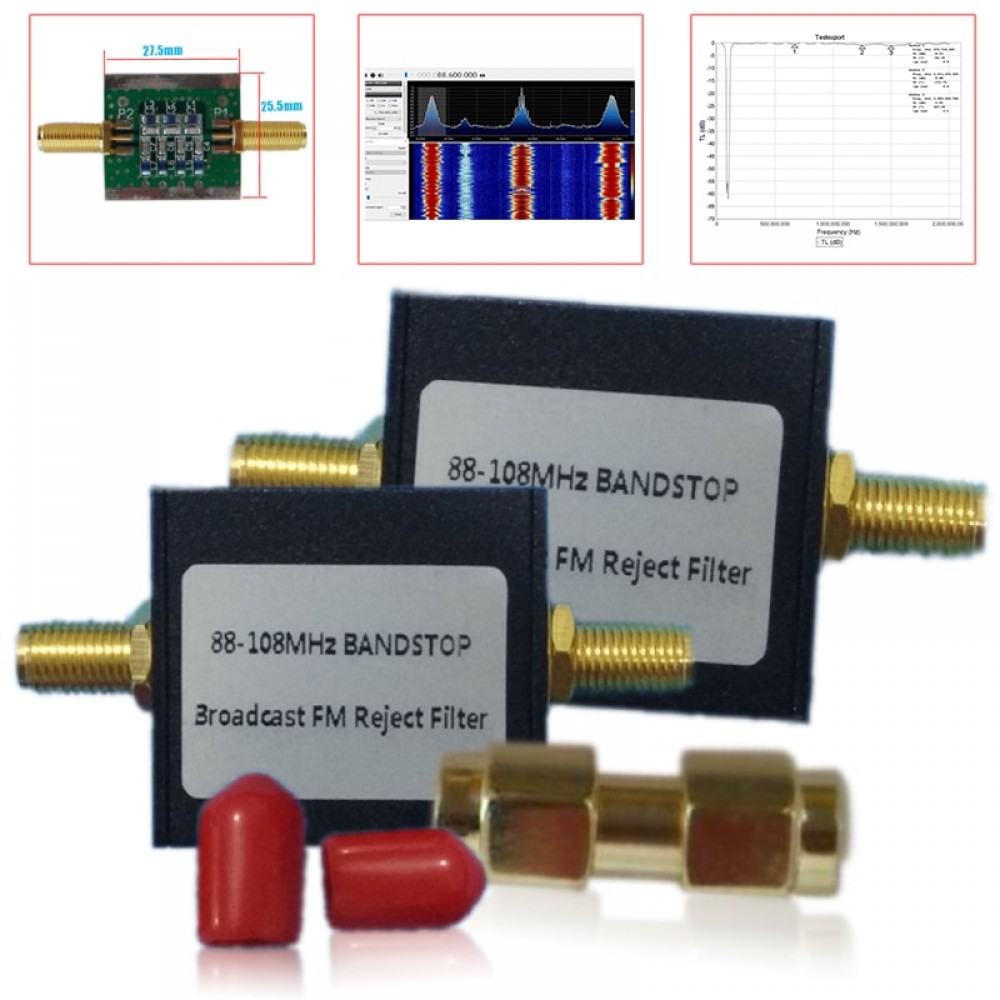 Broadcast FM Band Stop Filter SMA Male to SMA Male Adapter (88-108 MHz FM Trap) by RTL-SDR Blog Shortwave